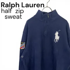 t2236 海外古着  ポロ ラルフローレン ハーフジップスウェット 刺繍ロゴ 無地　ネイビー　紺　ビッグポニー　ポニーロゴ