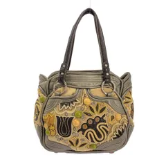 JAMIN PUECH / ジャマンピエッシュ | レザー ベロア切替 ビーズ スパンコール装飾 トートバッグ | グレー / ベージュ | レディース