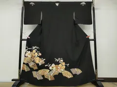 平和屋着物●豪華黒留袖　駒刺繍　地紙向かい鳥吉祥花文　金彩　正絹　逸品　CABD7254ut