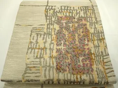 平和屋着物▽六通柄袋帯　スリーシーズン　春夏秋　紬地　本草木染　幾何学文　正絹　逸品　DABC0476sf