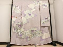 振袖 米倉斉加年 身丈159cm 裄65cm 紫 蝶々リボン花ドット水玉 作家物 
