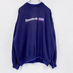 古着 used　Reebok　リーボック　スウェット/トレーナー　デカロゴ　刺繍ロゴ　紺　ネイビー　XLサイズ