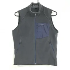 モンベル フリースベスト グレー×ネイビー 胸ポケット 起毛 メンズ L ゴルフウェア mont-bell