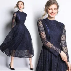 送料無料 未使用 発表会 大きいサイズ 17号 XXXL 総レ－ス 豪華 ミモレ丈 フレア－ ワンピース (OPN3916)