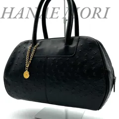 【B4831】HANAE MORI ハナエモリ トートバッグ レザー オーストリッチ型押し ブラック チャーム レディース フルジップ