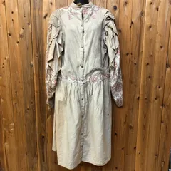 ヴィンテージ ロングワンピース 長袖 シャツワンピース 無地×ペイズリー ギャザースカート カントリー調 レトロ