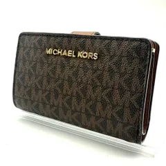 マイケルコース MICHAEL KORS 二つ折り財布 MKロゴ PVC ブラウン 総柄 レディース財布 コンパクトウォレット ゴールド金具 ブランド財布
