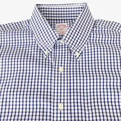 【16 1/2-34/35】Brooks Brothers 346 ポロカラー(BD)ボタンダウンシャツ  / Non-Iron ブルー×ホワイト（チェック） XL相当 メンズ