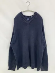 GAP ギャップ ニット/セーター XL ネイビー コットン 無地 ミドル丈 長袖 Vネック