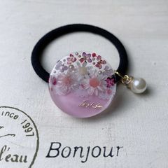 花かんざし⌘パープル 薄紫 お花 レジン ヘアゴム パール ビジュー