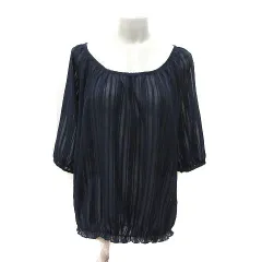 ヘザー Heather ブラウス 花柄 ストライプ シアー 七分袖 紺 ネイビー /MS