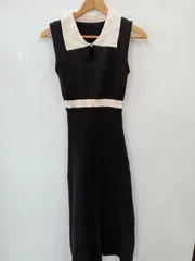 ピ594●GRL●グレイル●ノースリーブ●ニットワンピース●フレア●レディース●sizeS●黒×白