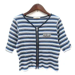 エムズエキサイト EMSEXCITE カーディガン ボーダー リブ 五分袖 青 ブルー /MN