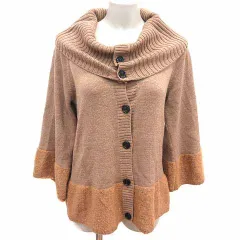 アンタイトル UNTITLED カーディガン ニット オフタートル 七分袖 2 M ベージュ 茶 ブラウン /YK