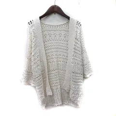 メイソングレイ MAYSON GREY カーディガン ニット かぎ編み 透かし編み 七分袖 麻 リネン 2 M 白 オフホワイト /YI