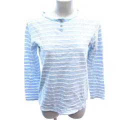 クロコダイル CROCODILE カットソー ヘンリーネック ボーダー 長袖 L 水色 ライトブルー /AU