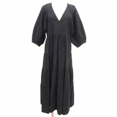 ザラ ZARA ワンピース ロング マキシ Vネック 長袖 S 黒 ブラック /YK