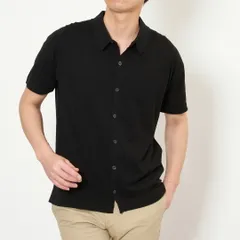 ジョンスメドレー JOHN SMEDLEY メンズ ニットシャツ カーディガン 半袖ニット FOLKE ウェルトヘム半袖コットンニットシャツカーディガン BLACKのサムネイル