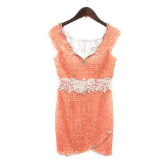 アン an ワンピース ドレス ミニ レース ノースリーブ ビジュー M オレンジ /MN