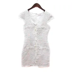 アン an ワンピース ドレス ミニ レース 半袖 ビジュー ラメ M 白 ホワイト /MN