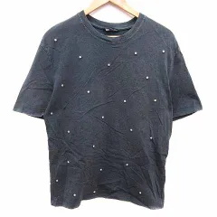 ザラ ZARA Tシャツ カットソー クルーネック ビジュー 五分袖 S チャコールグレー /YK