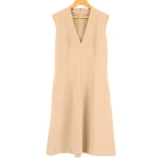 美品 FOXEY NEW YORK フォクシー 28350 ワンピース 38 ポリエステル 他 ノースリーブ ロング丈 Vネック レディース AM8322A32 