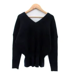 セゾンドパピヨン SAISON DE PAPILLON ニット カットソー Vネック 長袖 無地 L 紺 ネイビー /HO18