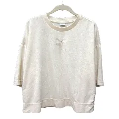 プーマ PUMA カットソー Tシャツ クルーネック ロゴ刺繍 五分袖 パイル地 S 白 アイボリー /MN