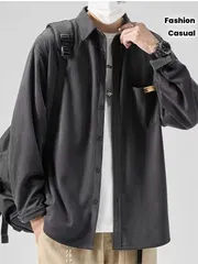 メンズ シャツ 長袖 コーデュロイ ジャケット カジュアル 春 秋 アウター ライトアウター 羽織り 無地 シンプル おしゃれ トップス 大人 カジュアル 韓国ファッション ストリート 通勤 通学 ゆったり