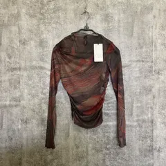 【k-231】ZARA シアートップス XSサイズ メッシュ 長袖カットソー 総柄 マーブル柄 レディース 古着 シースルー トップス 透け感 ストレッチ カジュアル モード系 長袖Tシャツ レディーストップス