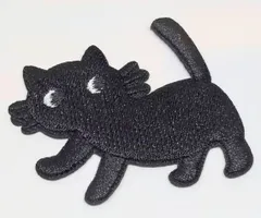 猫　ネコ　ねこ　左向き　パッチ　アイロン　のりつき　刺繍　ワッペン　アップリケ　アメリカン雑貨