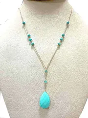 【中古】K10 天然石ネックレス　アクセサリー　ブルー　金　ターコイズアクセサリー＿セルモアから出品＿s-0150-r29