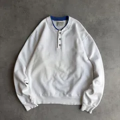 90s/L.L.Bean×RUSSELL ATHLETIC/エルエルビーン×ラッセルアスレチック/無地スウェット/ヘンリーネック/ハーフボタン/脇ガゼット/USA製/アメリカ製/ホワイト×ブルー/jmaple