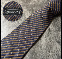 MISSONI ブルー ブラウン ストライプ シルク ネクタイ[MSE524]