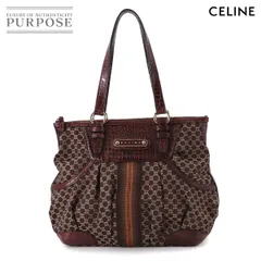 新品同様 セリーヌ CELINE マカダム ハンド バッグ キャンバス レザー ダークブラウン ゴールド 金具 ヴィンテージ Macadam Bag 90314162