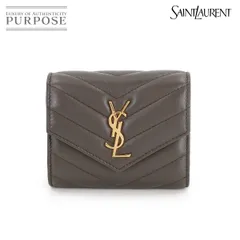 未使用 展示品 サンローラン SAINT LAURENT カサンドラ 三つ折り 財布 レザー グレー 692061 Cassandra Wallet 90315100