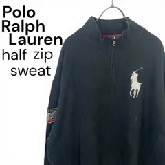 t2239 海外古着  ヴィンテージ  ポロ ラルフローレン　ハーフジップトレーナー 刺繍ロゴ　コットンニット　ブラック　黒