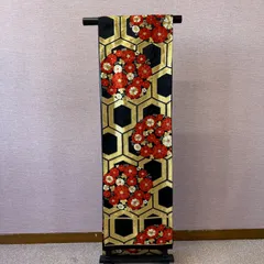 袋帯　着物　帯　六通　亀甲模様　花柄　黒　リサイクル着物　f-999