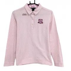 【超美品】ゾーイ 長袖ポロシャツ ピンク×白 ストライプ ワッペン レディース 40(L) ゴルフウェア ZOY