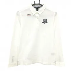 【美品】ゾーイ 長袖ポロシャツ　白 ストライプ地模様 ワッペン  レディース 40(L) ゴルフウェア ZOY
