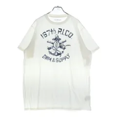 DENIM & SUPPLY RALPH LAUREN (デニム アンド サプライ ラルフローレン) 167th RLCO ロゴプリント クルーネックコットン半袖カットソー Tシャツ ホワイト×ブルー