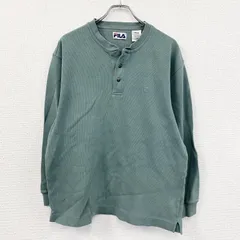 古着 used　FILA　フィラ　スウェット/トレーナー　ロンT　ヘンリーネック　緑　グリーン　Lサイズ