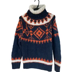  J.PRESS ジェイプレス タートルネックニット 柄物 ネイビー メンズ Mサイズ【CC11】