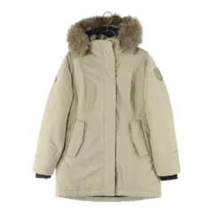 THE NORTH FACE (ザノースフェイス) ワッペンロゴ ファー フーデッド ジップアップ 中綿 ロングジャケット コート ベージュ レディース 1063H06