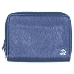 dunhill (ダンヒル) ロゴプレート レザー ラウンドファスナー コンパクトウォレット コインケース 財布 シルバー金具 ネイビー