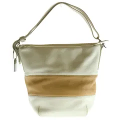 COACH (コーチ) バイカラー レザー ワンショルダーバッグ シルバー金具 ベージュ/ブラウン