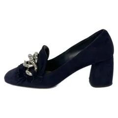 miumiu(ミュウミュウ) パンプス 36 レディース - ダークネイビー×シルバー フリンジ/チェーン