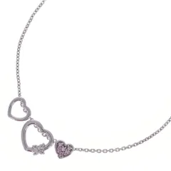 Samantha Tiara (サマンサティアラ) ハートモチーフ ラインストーン チェーンネックレス シルバー/ピンク レディース