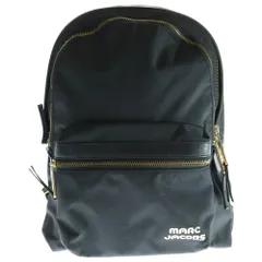 MARC JACOBS (マークジェイコブス) ロゴプレート ナイロン レザー バックパック リュックサック ゴールド金具 ブラック