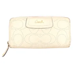 COACH (コーチ) シグネチャー パンチング ラウンドファスナー 長財布 ロングウォレット カードケース アイボリー レザー